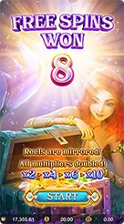 Mermaid Riches · Melihat spanduk pengali atas dan posisi simbol Wild serta Scatter pada formasi gulungan.